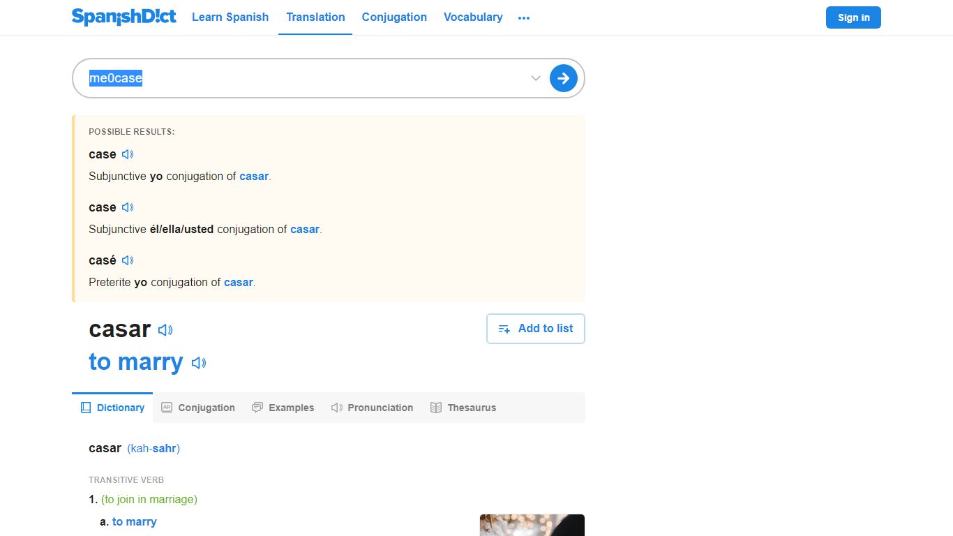 Me case | Spanish to English Translation - SpanishDict